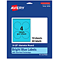 Avery® Print-To-The-Edge Labels With Sure Feed® Technology And Easy Peel® Label Feature, 94514-BBP10, Round, 3-1/2", Matte Bright Blue, Pack of 40 1 thumbnail image