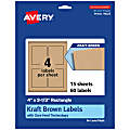 Avery® Kraft Permanent Labels With Sure Feed®, 94223-KMP15, Rectangle, 4" x 3-1/3", Brown, Pack Of 60