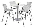 KFI Studios KOOL Round Pedestal Table With 4 Stacking Chairs, White/Light Gray
