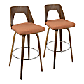 LumiSource Trilogy Bar Stools, Walnut/Orange, Set Of 2 Stools