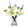 Nearly Natural 15"H Plastic Magnolia Arrangement With Vase, White 1 thumbnail image