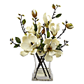 Nearly Natural 15"H Plastic Magnolia Arrangement With Vase, White