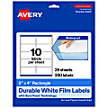 Avery® Waterproof Permanent Labels With Sure Feed®, 94207-WMF25, Rectangle, 2" x 4", White, Pack Of 250 1 thumbnail image