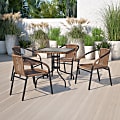 Flash Furniture Rattan Indoor/Outdoor Restaurant Stack Chairs, Brown, Pack Of 4 Chairs
