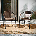 Flash Furniture Rattan Indoor/Outdoor Restaurant Stack Chairs, Brown, Pack Of 4 Chairs