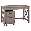 Bush Furniture Key West 48"W Writing Desk With 2 Drawer Mobile File Cabinet, Washed Gray, Standard Delivery