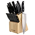 Kenmore Elite 18-Piece Stainless Steel Cutlery And Wood Block Set, Black