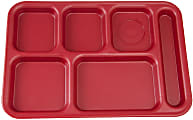 Cambro Camwear 6-Compartment Serving Trays, 10" x 14-1/2", Cranberry, Pack Of 24 Trays