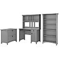 Bush Furniture Salinas Mission Desk With Hutch, Lateral File Cabinet And 5 Shelf Bookcase, Cape Cod Gray, Standard Delivery