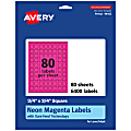 Avery® Print-To-The-Edge Labels With Sure Feed® Technology And Easy Peel® Label Feature, 94102-NMP80, Square, 3/4" x 3/4", Matte Neon Magenta, Pack of 6400
