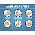 Lorell® Wash Your Hands 6 Steps Sign, 8" x 6", Blue/White