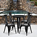 Flash Furniture Commercial-Grade Round Metal Indoor/Outdoor Table Set With 4 Café Chairs, Black