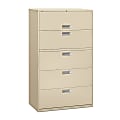 HON® Brigade® 600 Series 42"W Lateral 5-Drawer File Cabinet, Putty