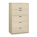 HON® Brigade® 600 42"W x 18"D Lateral 5-Drawer File Cabinet, Putty 1 thumbnail image