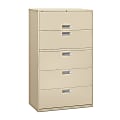 HON® Brigade® 600 42"W x 18"D Lateral 5-Drawer File Cabinet, Putty