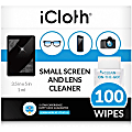 icloth 100-Pack 3.5 x 5-In. Small Screen and Lens Wipes - For Mobile Phone, Glasses, Aerospace, Screen, Lens - Hypoallergenic, Low Linting, Absorbent, Soft, Silicone-free, Ammonia-free, Pre-moistened - Fabric - 100 / Carton - 1 Carton 1 thumbnail image
