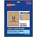 Avery® Kraft Permanent Labels With Sure Feed®, 94233-KMP25, Rectangle, 1-13/16" x 2-3/16", Brown, Pack Of 300