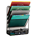 Mind Reader 4-Tier Wall Mount Vertical File Storage with Drawer, 16-1/2"H x 4"W x 12-1/2"L, Black 1 thumbnail image