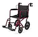 Medline Aluminum Transport Chair, 12" Wheels, Red