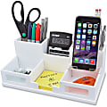 Victor W9525 Pure White Desk Organizer with Smart Phone Holder- 6 Compartment(s) - 3.5"x5.5"x 10.4" Depth - White - Wood, Frosted Glass, Rubber 1 thumbnail image