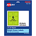 Avery® Print-To-The-Edge Labels With Sure Feed® Technology And Easy Peel® Label Feature, 94101-BGP40, Square, 3" x 3", Matte Bright Green, Pack of 240 1 thumbnail image