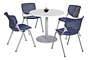 KFI Studios KOOL Round Pedestal Table With 4 Stacking Chairs, White/Navy
