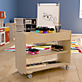 Flash Furniture Bright Beginnings Commercial Wood Mobile Storage Cart with 3 Top Storage Cubbies, 2 Lower Shelves And Locking Caster Wheels, 24-1/2”H x 31”W x 16”D, Beech