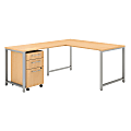 Bush Business Furniture 400 Series 60"W x 30"D L-Shaped Desk With 42"W Return And 3 Drawer Mobile File Cabinet, Natural Maple, Standard Delivery