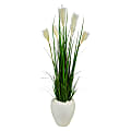 Nearly Natural Wheat Plume Grass 54”H Artificial Plant With Planter, 54”H x 18”W x 16”D, Green/White