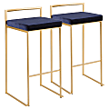 LumiSource Velvet Fuji Stacker Bar Stools, Gold/Blue, Set Of 2 Stools