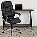 Flash Furniture Massaging Ergonomic LeatherSoft™ Faux Leather High-Back Swivel Office Chair, Black/Silver