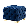Baxton Studio Glam And Luxe Velvet Button-Tufted Square Ottoman, 17-3/4"H x 20-15/16"W x 20-15/16"D, Royal Blue/Gold