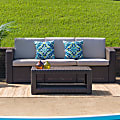 Flash Furniture Faux Rattan Outdoor Sofa With Curved Arms And All-Weather Cushions, Chocolate Brown