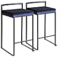 LumiSource Fuji Stacker Counter Stools, Blue Seat/Black Frame, Set Of 2 Stools