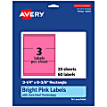 Avery® Printable Labels With Sure Feed® Technology, 94251-BPP20, Rectangle, 3-1/4" x 8-3/8", Matte Bright Pink, Pack of 60 1 thumbnail image