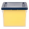 Office Depot® Brand Plastic Stackable File Tote With Built-In Handles And Snap Lid, 24 Quarts, Letter Size, 10 9/10" x 13 7/10" x 12 4/5", Clear/Blue