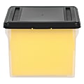 Office Depot® Brand Plastic Stackable File Tote With Built-In Handles And Snap Lid, 24 Quarts, Letter Size, 10 9/10" x 13 7/10" x 12 4/5", Clear/Black