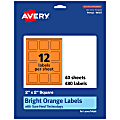 Avery® Print-To-The-Edge Labels With Sure Feed® Technology And Easy Peel®, 94107-BOP40, Square, 2" x 2", Matte Bright Orange, Pack of 480 1 thumbnail image