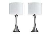 LumiSource Lenuxe Contemporary Table Lamps, 24-1/4”H, White Shade/Brushed Nickel Base, Set Of 2 Lamps