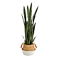 Nearly Natural Sansevieria 46”H Artificial Plant With Handmade Woven Planter, 46”H x 9”W x 9”D, Green/Tan White