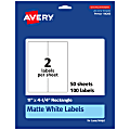 Avery® Permanent Labels, 94266-WMP50, Rectangle, 11" x 4-1/4", White, Pack Of 100