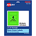 Avery® Print-To-The-Edge Labels With Sure Feed® Technology And Easy Peel®, 94242-NGP80, Rectangle, 2" x 6", Matte Neon Green, Pack of 320 1 thumbnail image