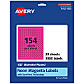 Avery® Print-To-The-Edge Labels With Sure Feed® Technology, 94503-NMP20, Round, 1/2", Matte Neon Magenta, Pack of 3080 1 thumbnail image