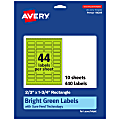 Avery® Print-To-The-Edge Labels With Sure Feed® Technology And Easy Peel®, 94209-BGP10, Rectangle, 2/3" x 1-3/4", Matte Bright Green, Pack of 440 1 thumbnail image
