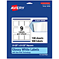 Avery® Glossy Permanent Labels With Sure Feed®, 94104-WGP100, Square, 2-1/2" x 2-1/2", White, Pack Of 900