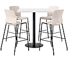 KFI Studios Proof Bistro Square Pedestal Table With Imme Bar Stools, Includes 4 Stools, 43-1/2”H x 36”W x 36”D, Designer White Top/Black Base/Moonbeam Chairs