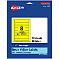 Avery® Print-To-The-Edge Labels With Sure Feed® Technology, 94225-NYP10, Rectangle, 1" x 7", Matte Neon Yellow, Pack of 80 1 thumbnail image