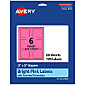 Avery® Print-To-The-Edge Labels With Sure Feed® Technology And Easy Peel® Label Feature, 94101-BPP20, Square, 3" x 3", Matte Bright Pink, Pack of 120 1 thumbnail image