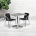 Flash Furniture Lila Square Aluminum Indoor-Outdoor Table With 2 Chairs, 27-1/2"H x 27-1/2"W x 27-1/2"D, Black, Set Of 3