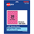 Avery® Print-To-The-Edge Labels With Sure Feed® Technology And Easy Peel® Label Feature, 94507-BPP80, Round, 1-5/8", Matte Bright Pink, Pack of 1600 1 thumbnail image